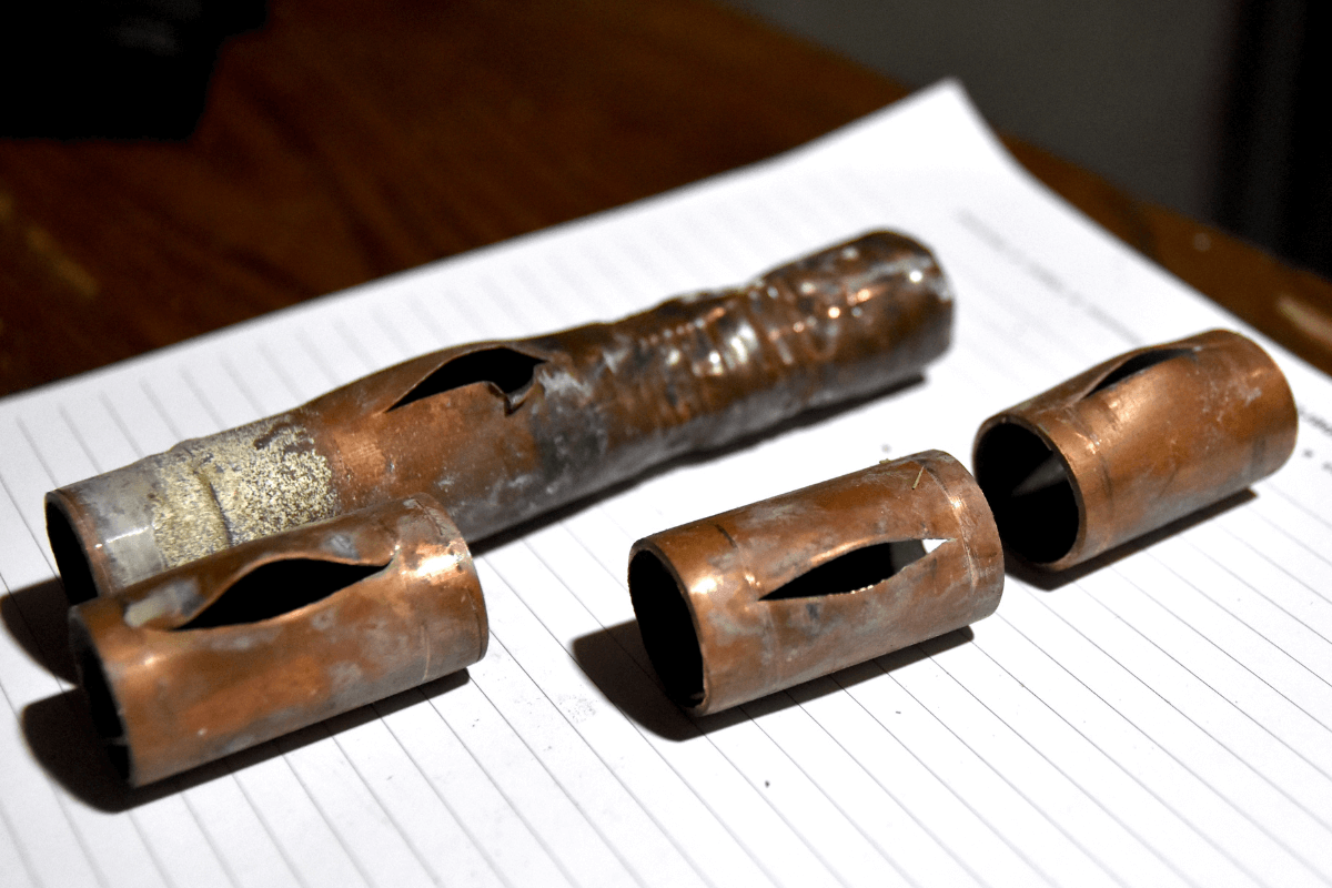 Multiple Ruptured Copper Pipes Retrieved From The Same Freezing Event